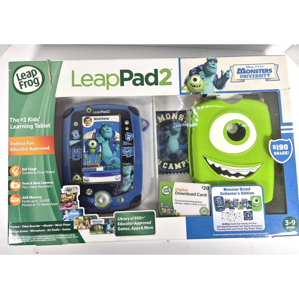 NEW LeapFrog Leappad 2 Disney Pixar Monsters University Varsity Edition Bundle